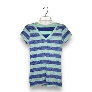 Zumiez Vneck Green and Blue Striped Tshirt Size Small - "Carla"